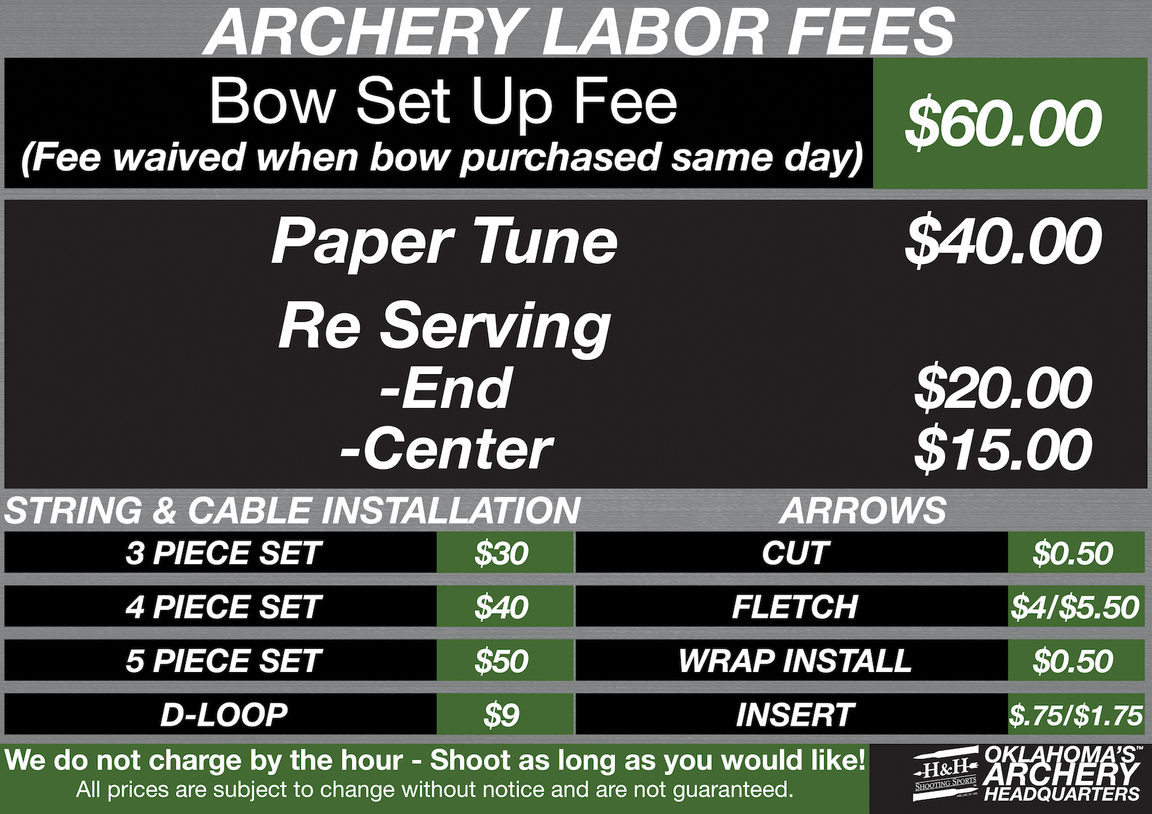 The screen shot of Fees list for PSE Archery