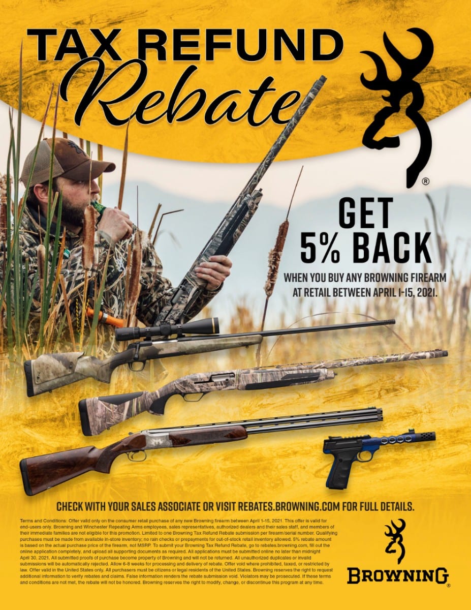 Get 5% back when you buy any Browning firearm at H&H between April 1-15th, 2021